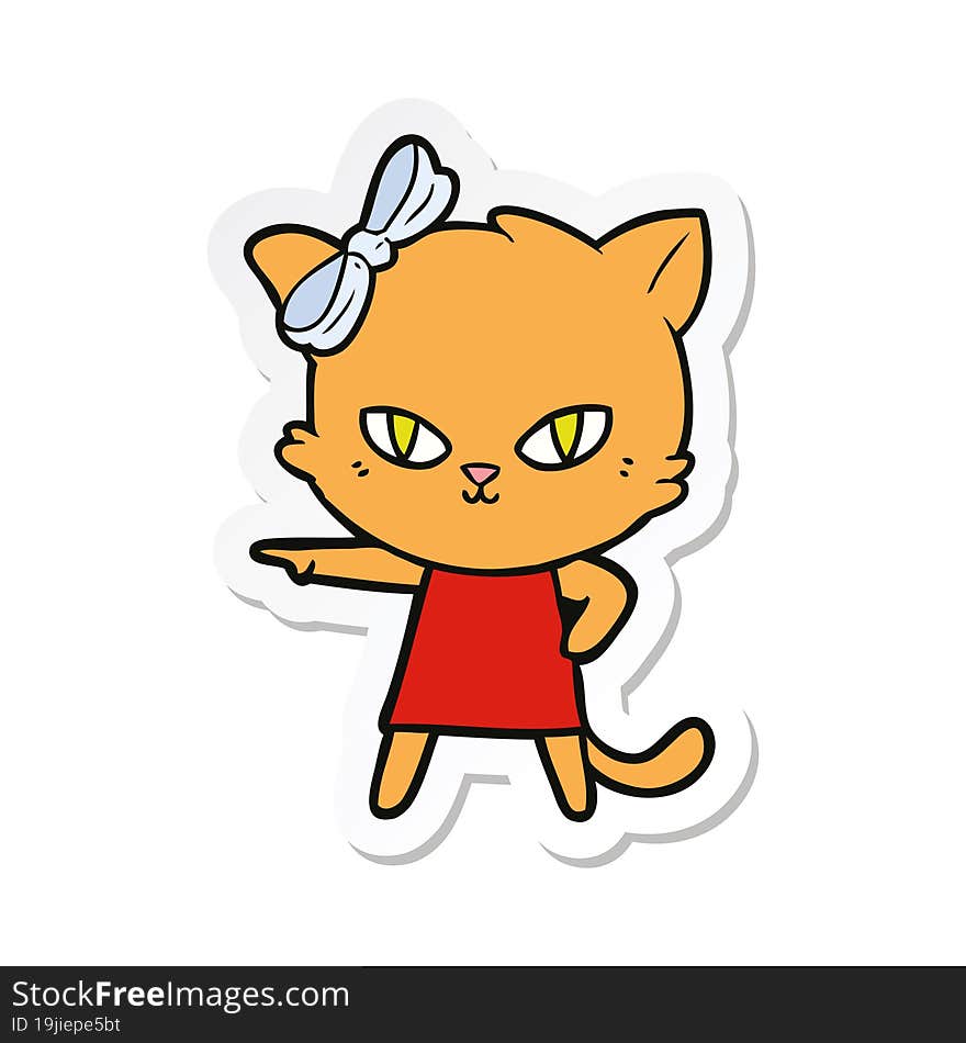 Sticker Of A Cute Cartoon Cat Wearing Dress