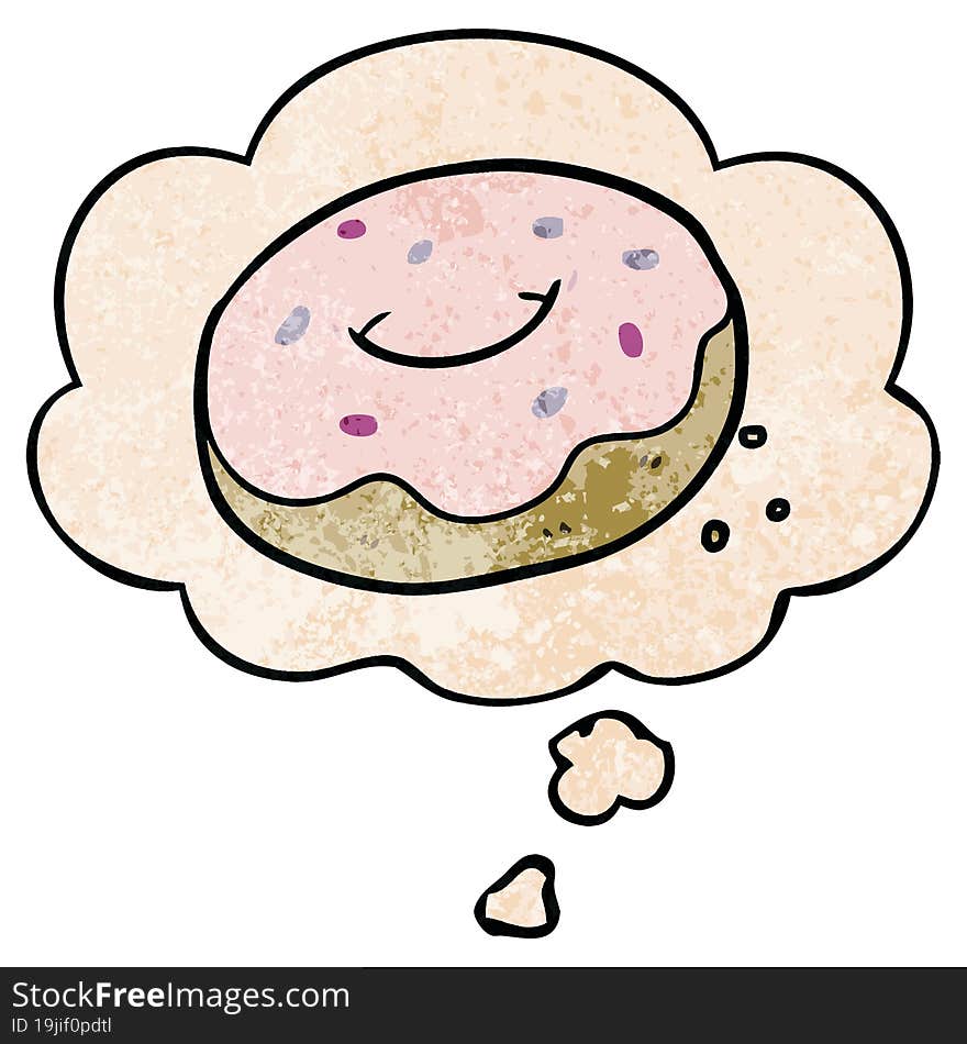 cartoon donut and thought bubble in grunge texture pattern style