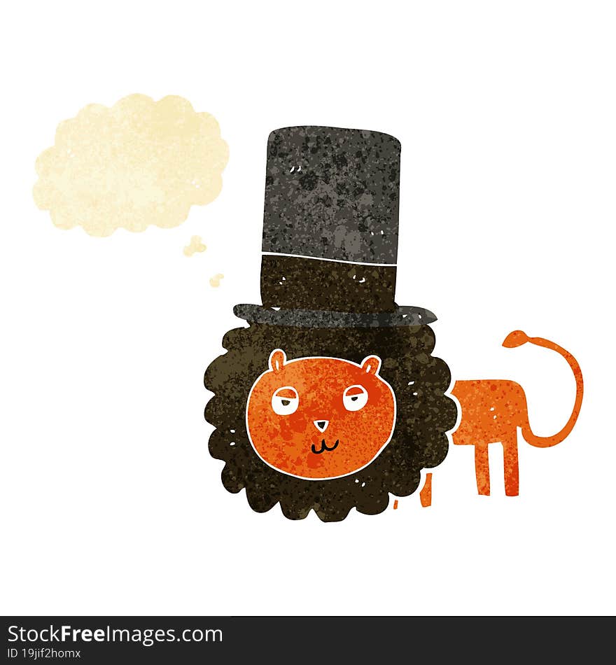 cartoon lion in top hat with thought bubble