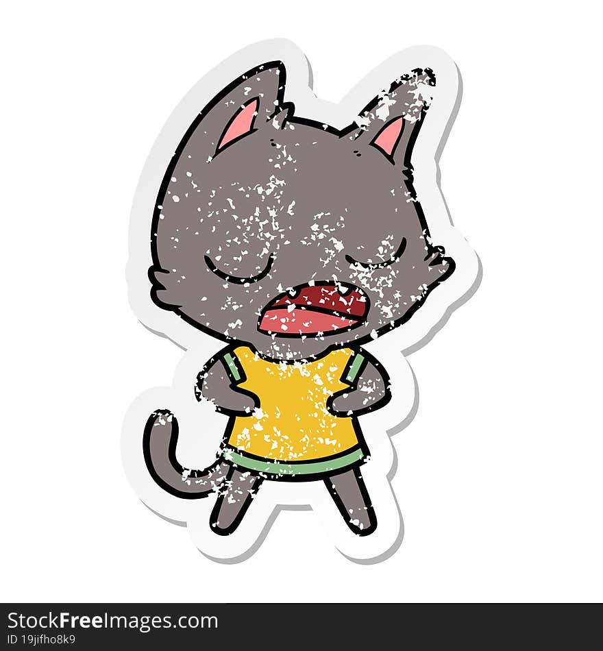 distressed sticker of a talking cat cartoon