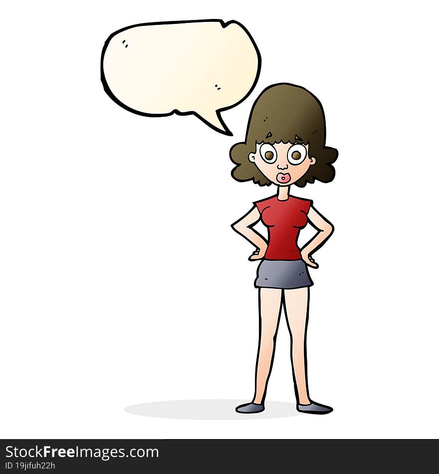 cartoon surprised woman with speech bubble