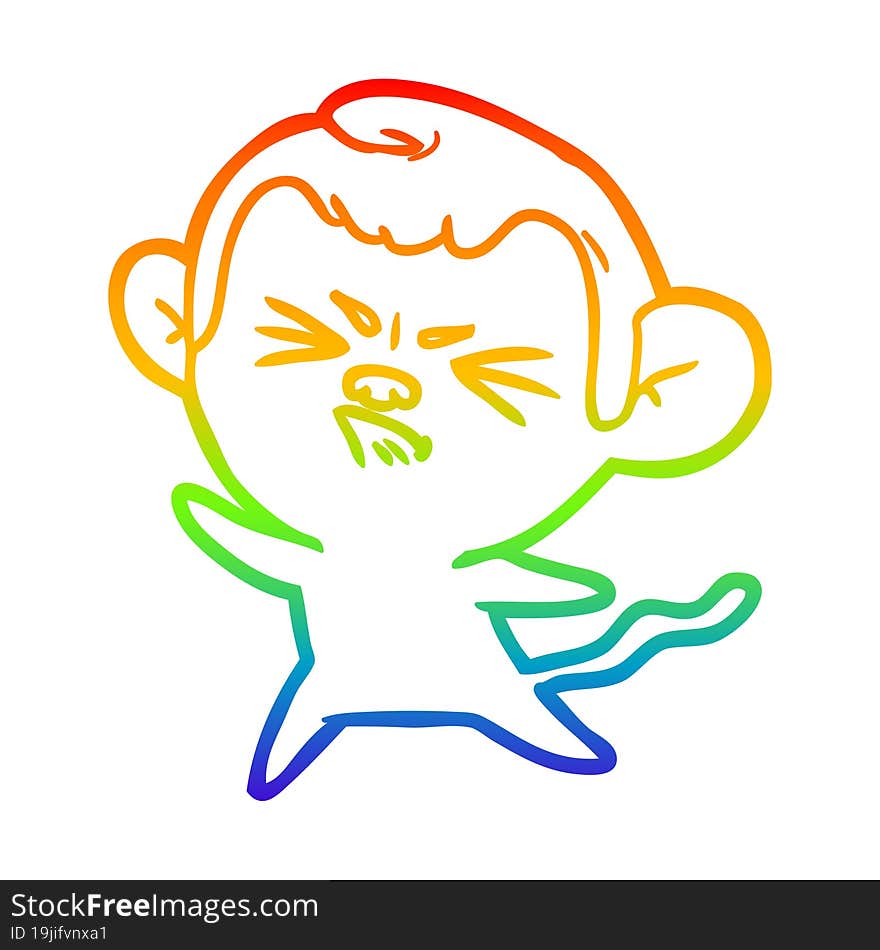 rainbow gradient line drawing cartoon angry monkey