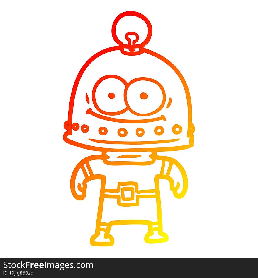 warm gradient line drawing of a happy carton robot with light bulb