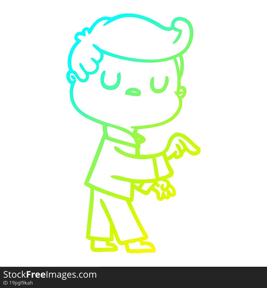 cold gradient line drawing of a cartoon aloof man pointing finger