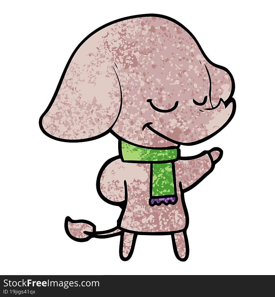 cartoon smiling elephant wearing scarf. cartoon smiling elephant wearing scarf