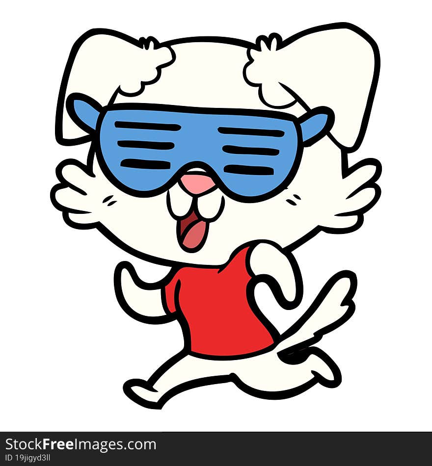 laughing cartoon dog jogging in cool shades. laughing cartoon dog jogging in cool shades