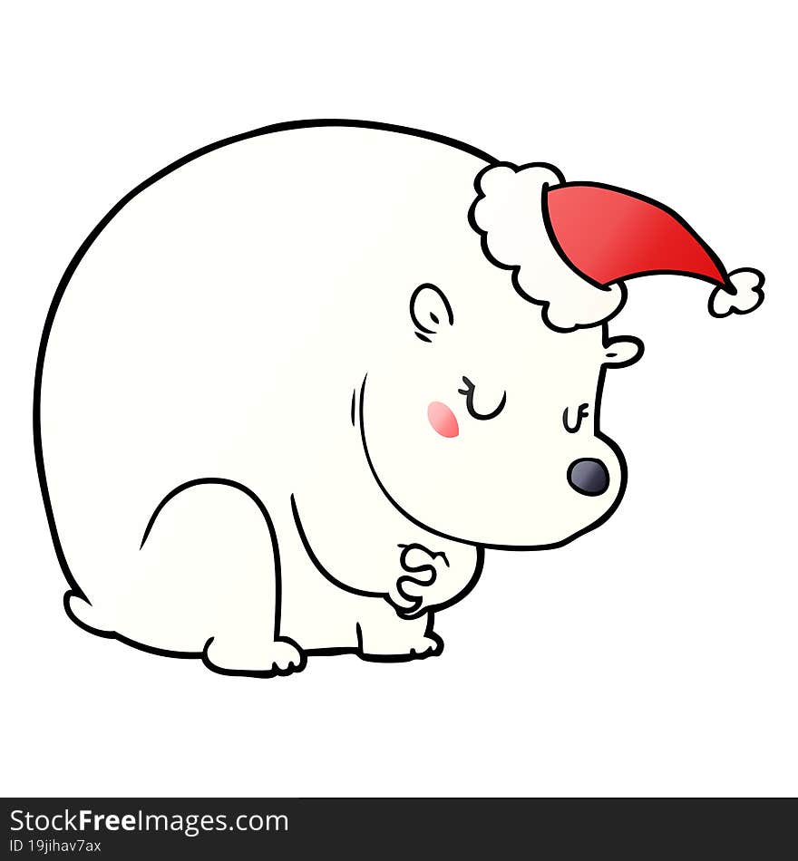 Cute Gradient Cartoon Of A Polar Bear Wearing Santa Hat