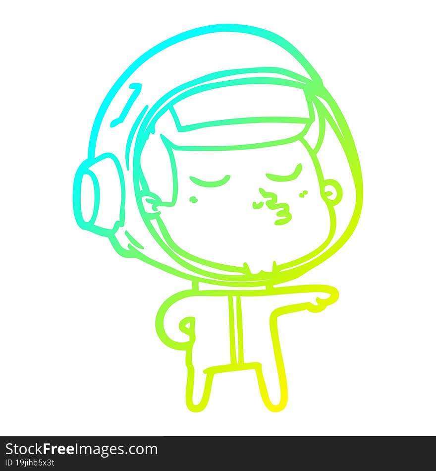 Cold Gradient Line Drawing Cartoon Confident Astronaut