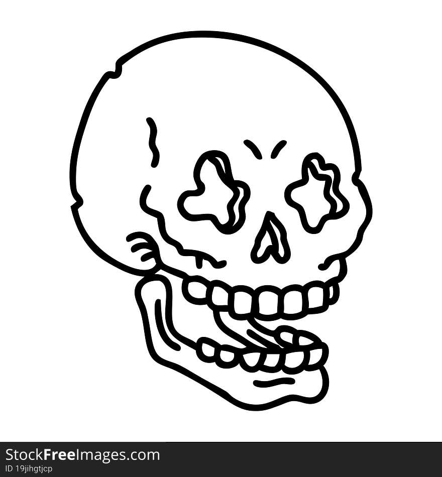 tattoo in black line style of a skull. tattoo in black line style of a skull