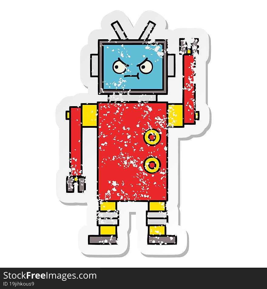 distressed sticker of a cute cartoon robot