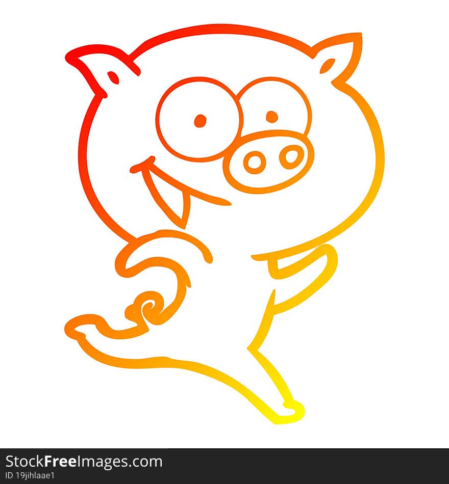 warm gradient line drawing of a cheerful running pig cartoon