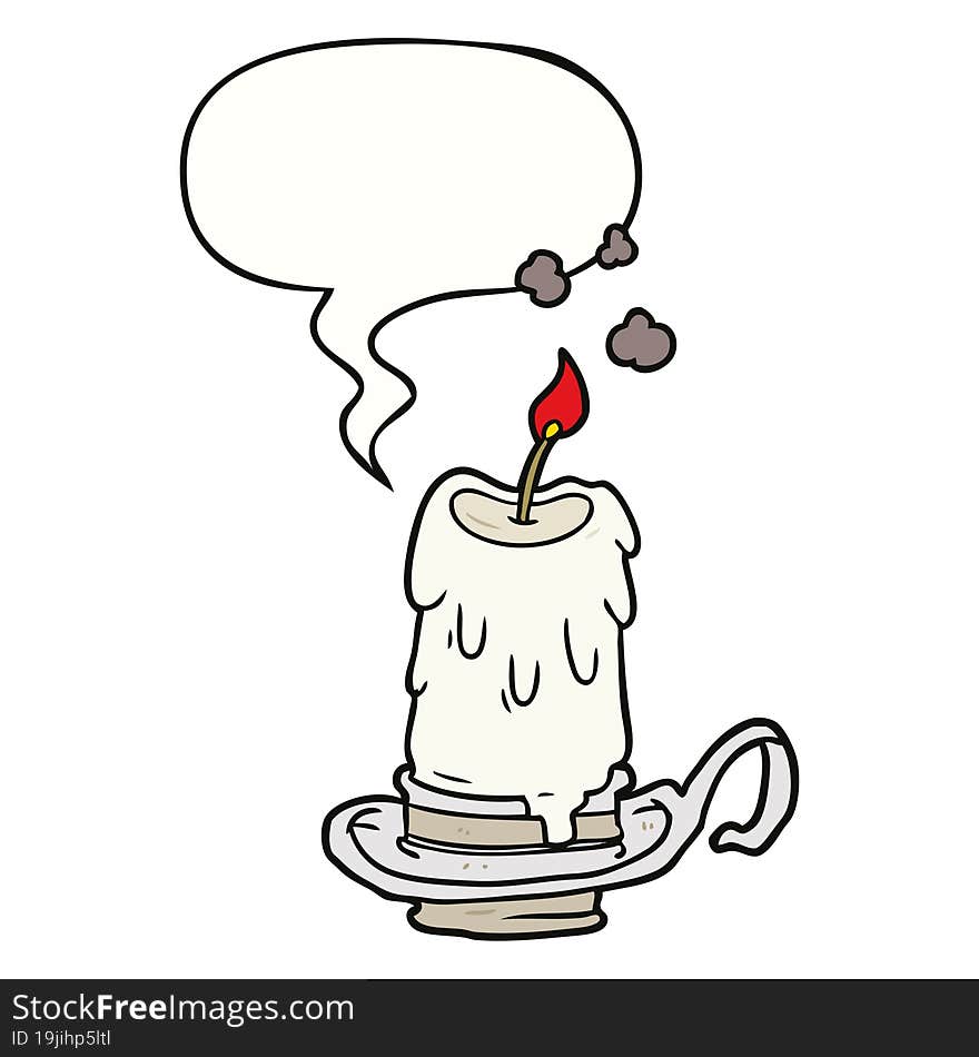 cartoon old spooky candle in candleholder and speech bubble