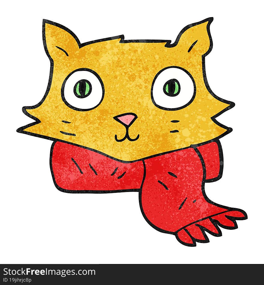 textured cartoon cat wearing scarf