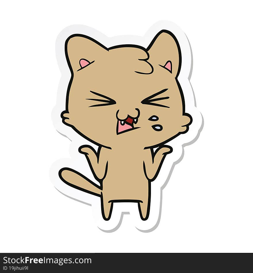 sticker of a cartoon hissing cat