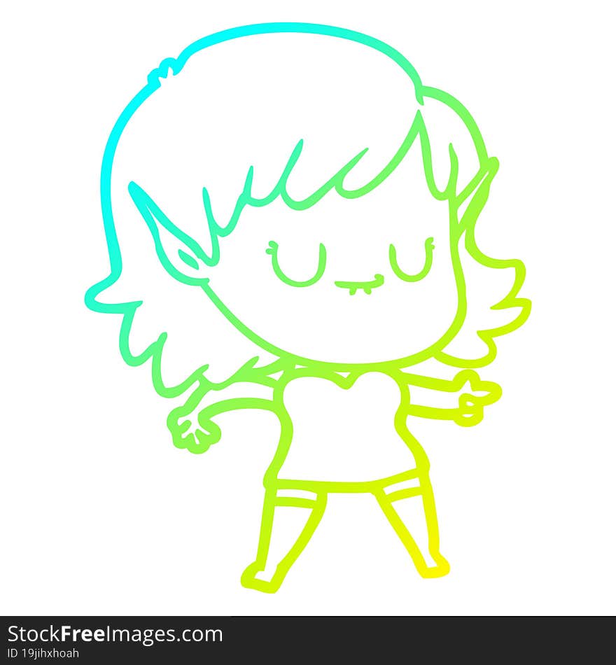 cold gradient line drawing happy cartoon elf girl