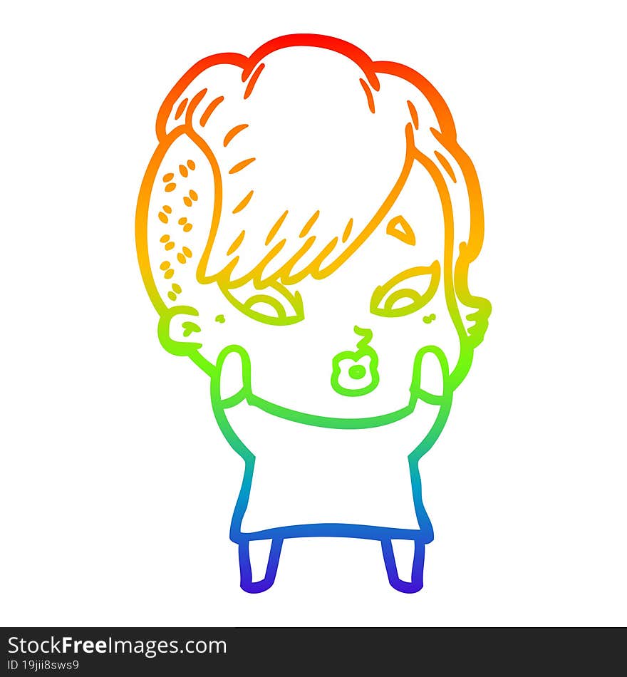 rainbow gradient line drawing cartoon surprised girl