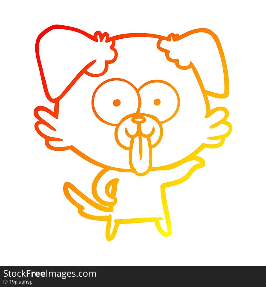 warm gradient line drawing cartoon dog with tongue sticking out