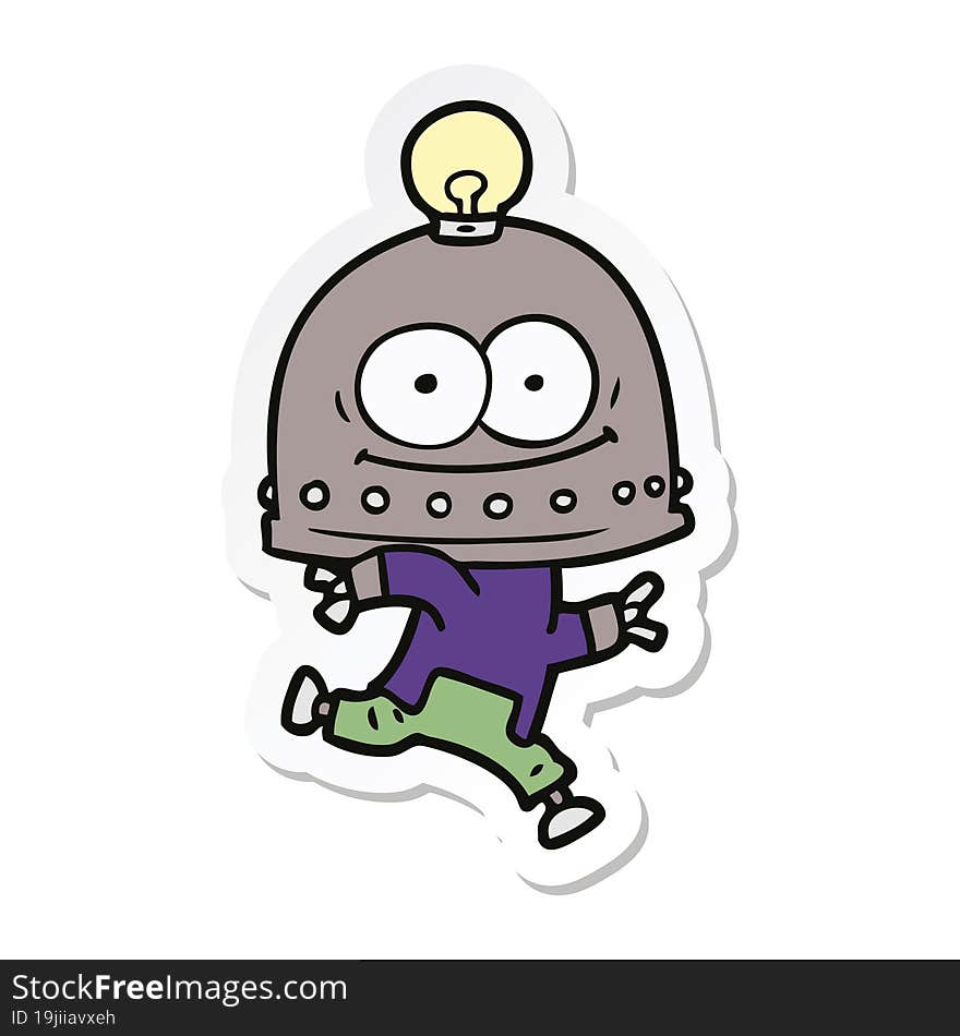 Sticker Of A Happy Carton Robot With Light Bulb