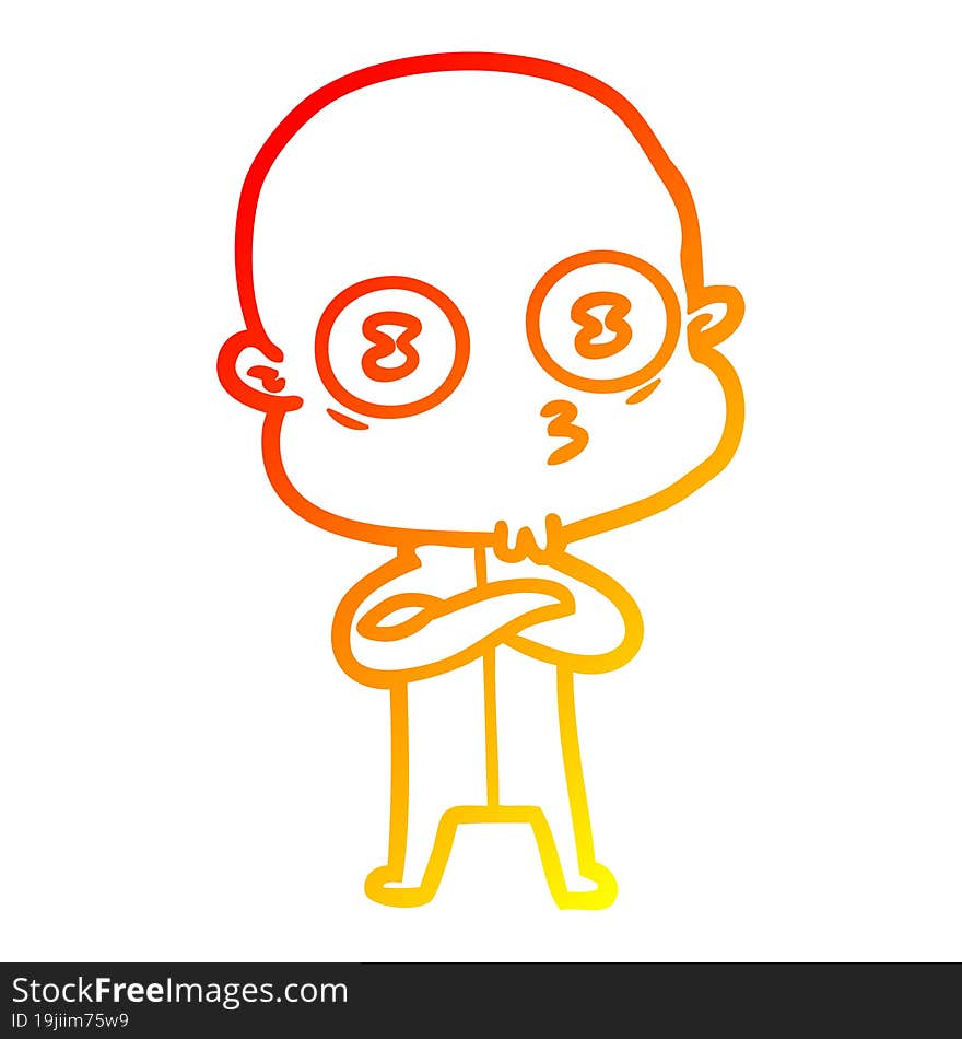 warm gradient line drawing cartoon weird bald spaceman