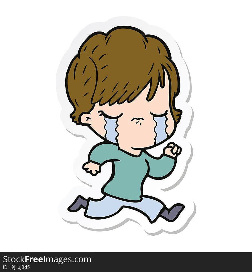 Sticker Of A Cartoon Woman Crying