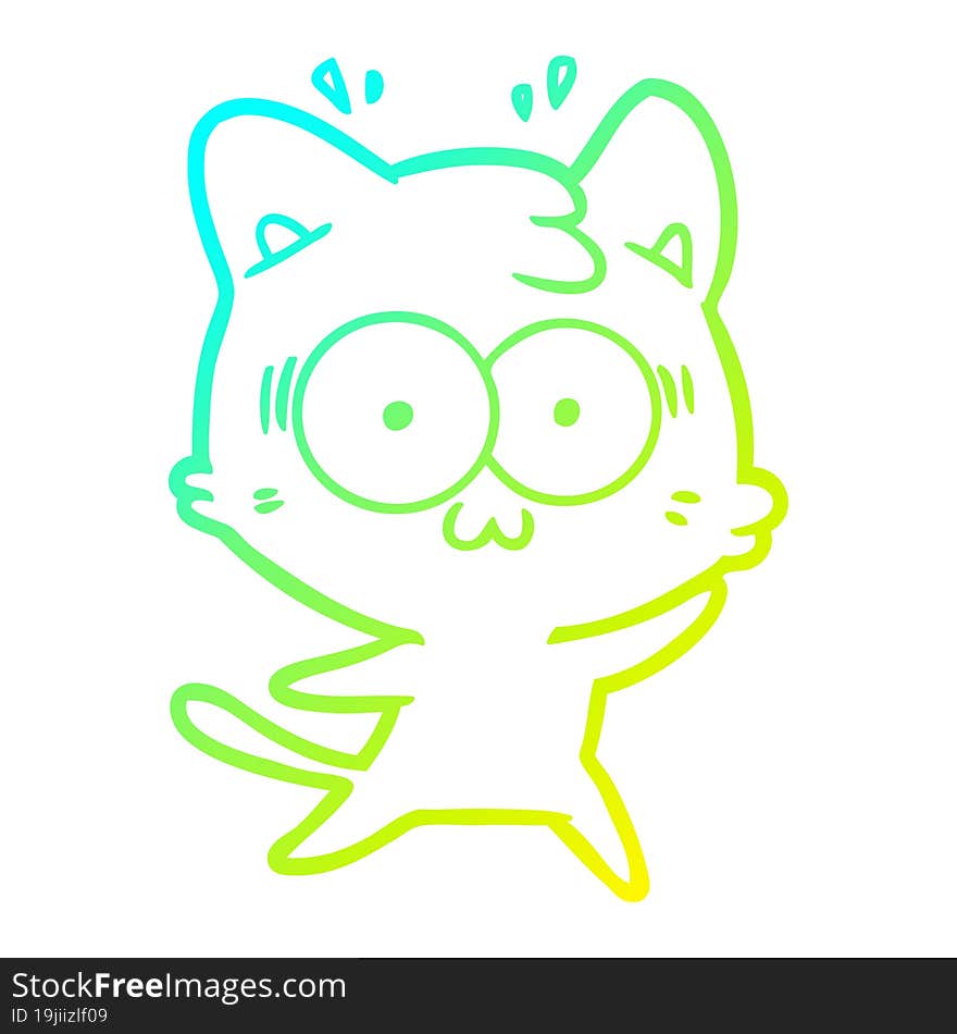 Cold Gradient Line Drawing Cartoon Surprised Cat