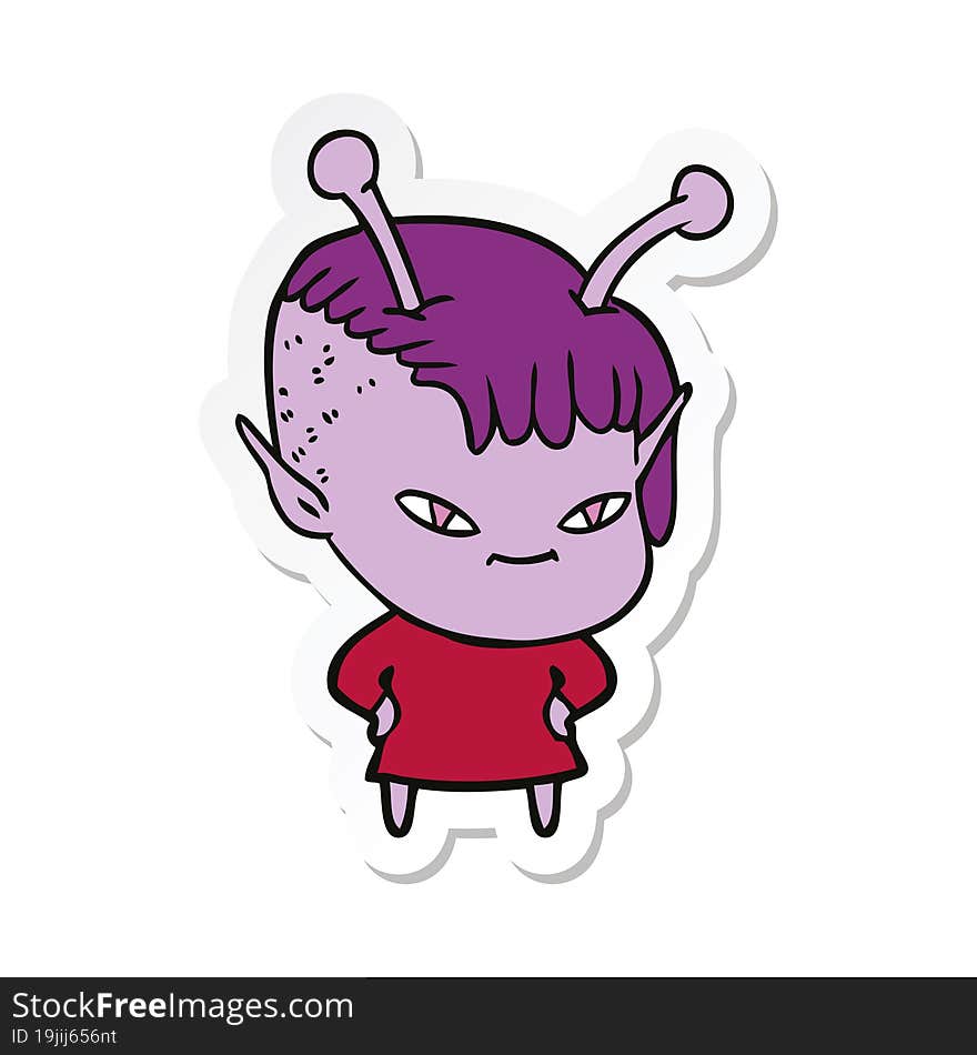 sticker of a cute cartoon alien girl