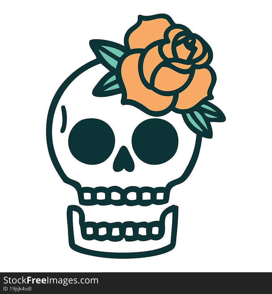 tattoo style icon of a skull and rose