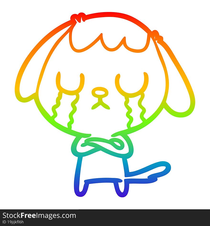 rainbow gradient line drawing cute cartoon dog crying