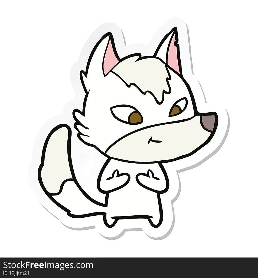 sticker of a friendly cartoon wolf