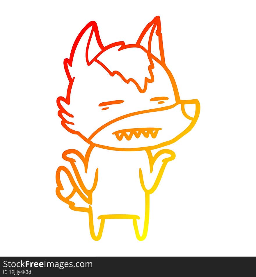 warm gradient line drawing cartoon wolf showing teeth