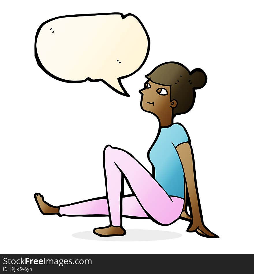 cartoon woman sitting with speech bubble