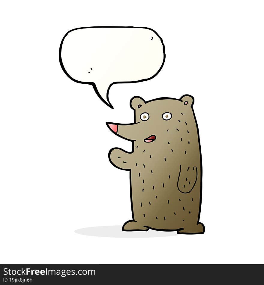 Cartoon Waving Bear With Speech Bubble