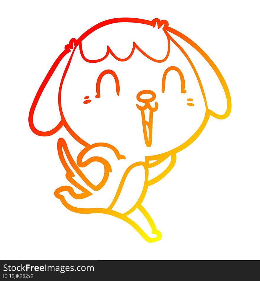 warm gradient line drawing of a cute cartoon dog crying