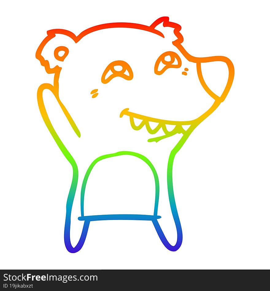 rainbow gradient line drawing cartoon bear showing teeth