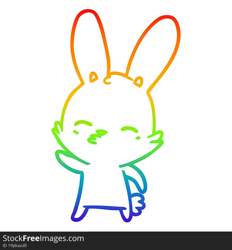 rainbow gradient line drawing of a curious bunny cartoon