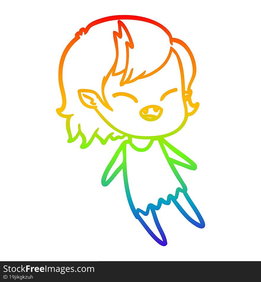 rainbow gradient line drawing cartoon laughing vampire girl floating