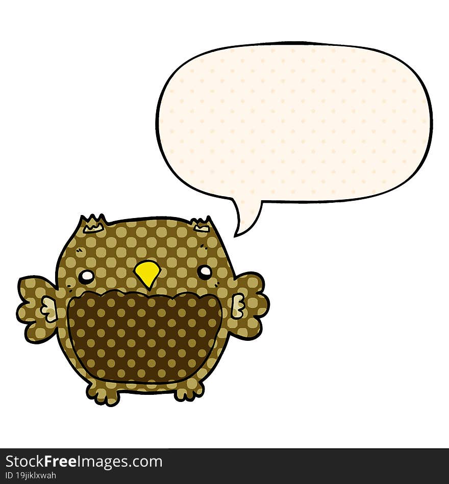 cartoon owl and speech bubble in comic book style