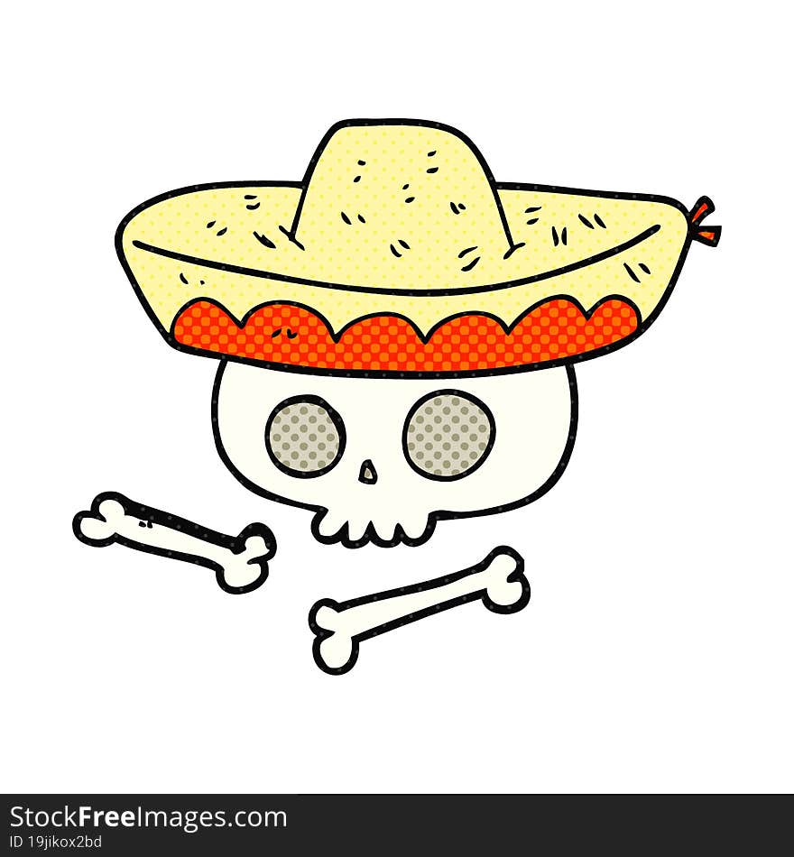 cartoon skull in mexican hat