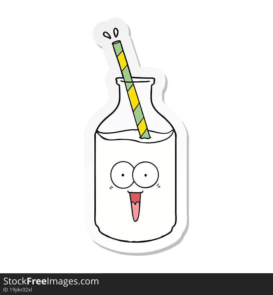 sticker of a happy carton milk bottle with straw