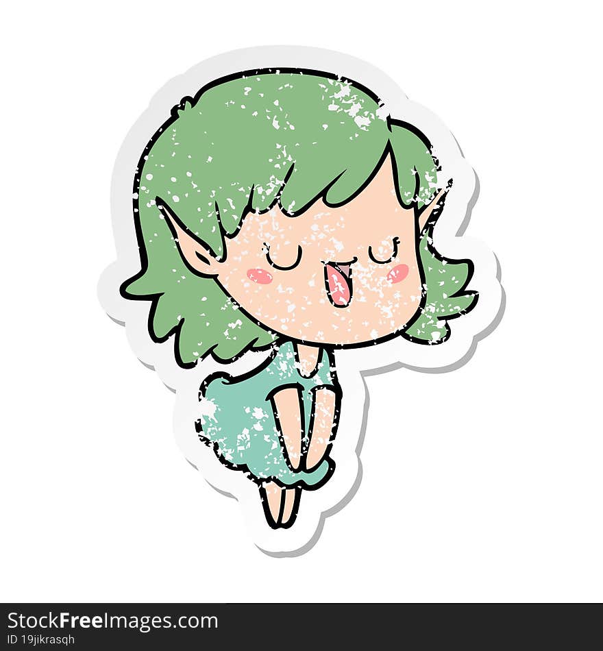 distressed sticker of a cartoon elf girl