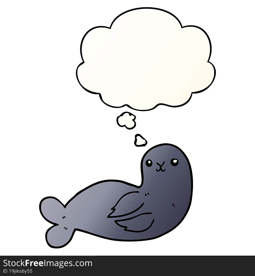 cartoon seal and thought bubble in smooth gradient style