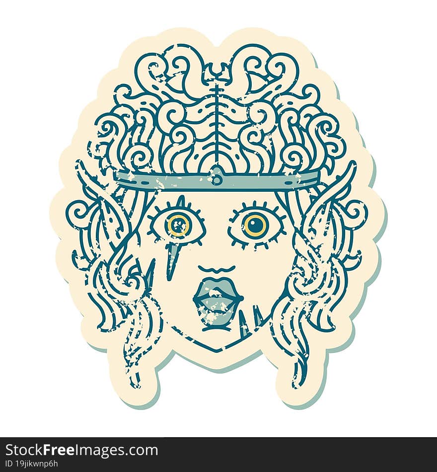 Retro Tattoo Style elf barbarian character face. Retro Tattoo Style elf barbarian character face