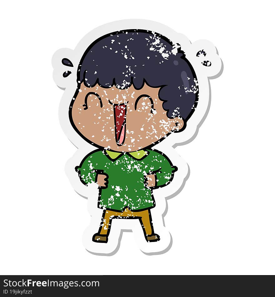 distressed sticker of a laughing cartoon man