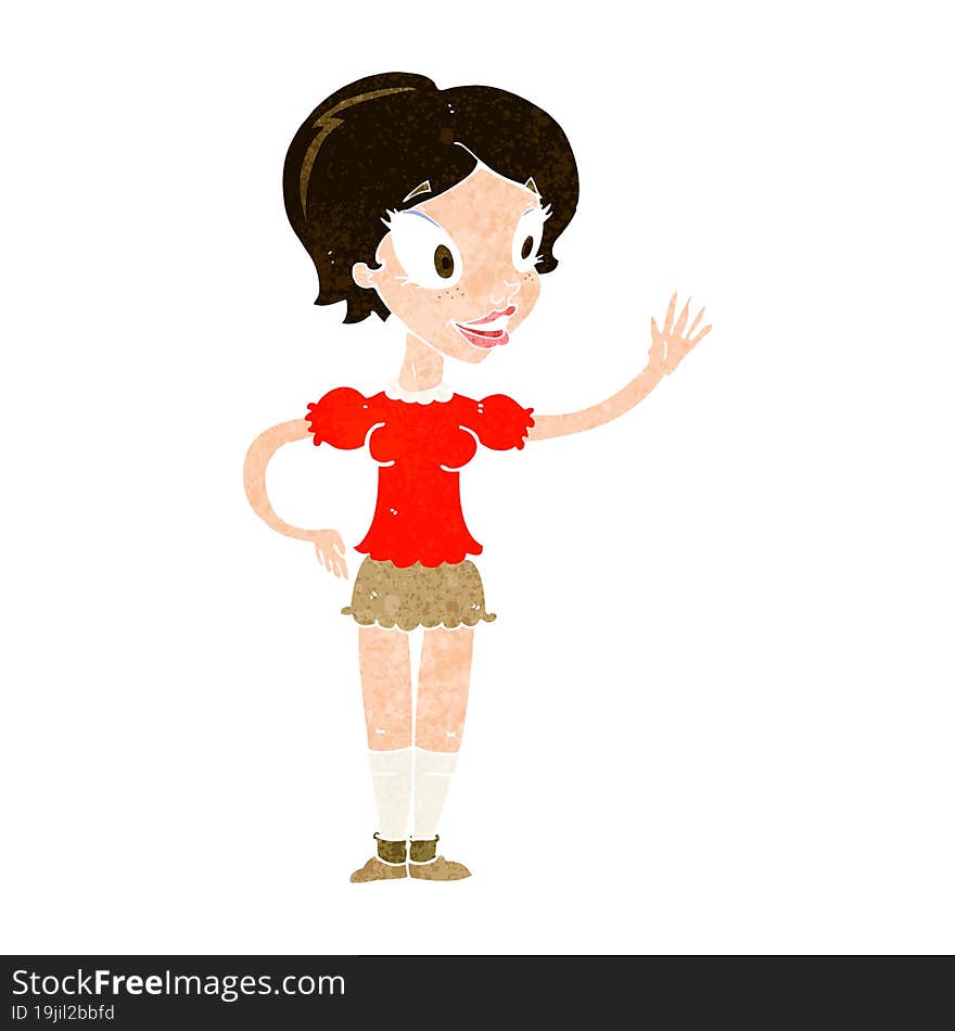 cartoon waving woman