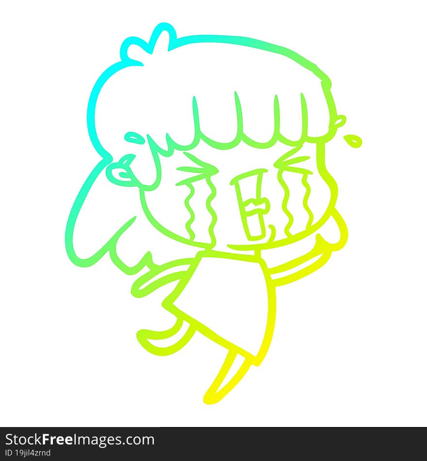 cold gradient line drawing cartoon woman in tears