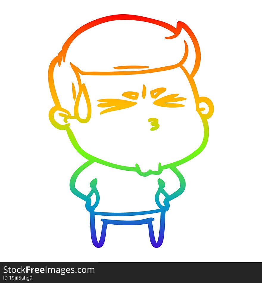 rainbow gradient line drawing cartoon frustrated man