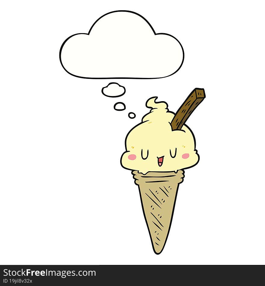 cute cartoon ice cream and thought bubble