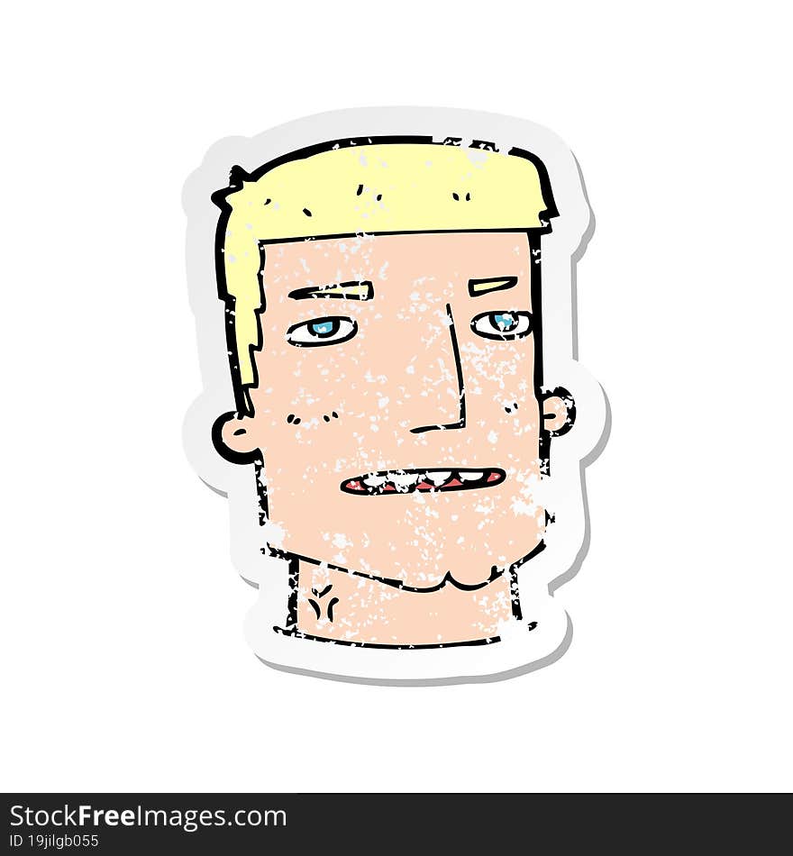 Retro Distressed Sticker Of A Cartoon Male Head