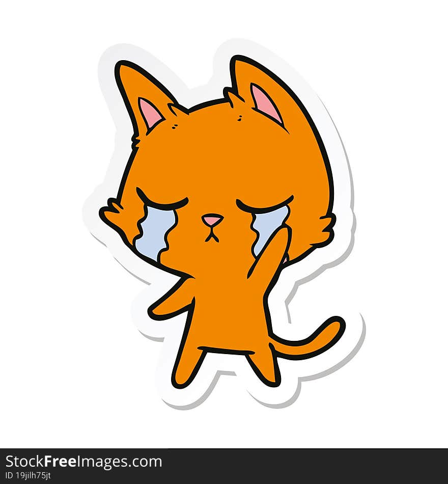 Sticker Of A Crying Cartoon Cat