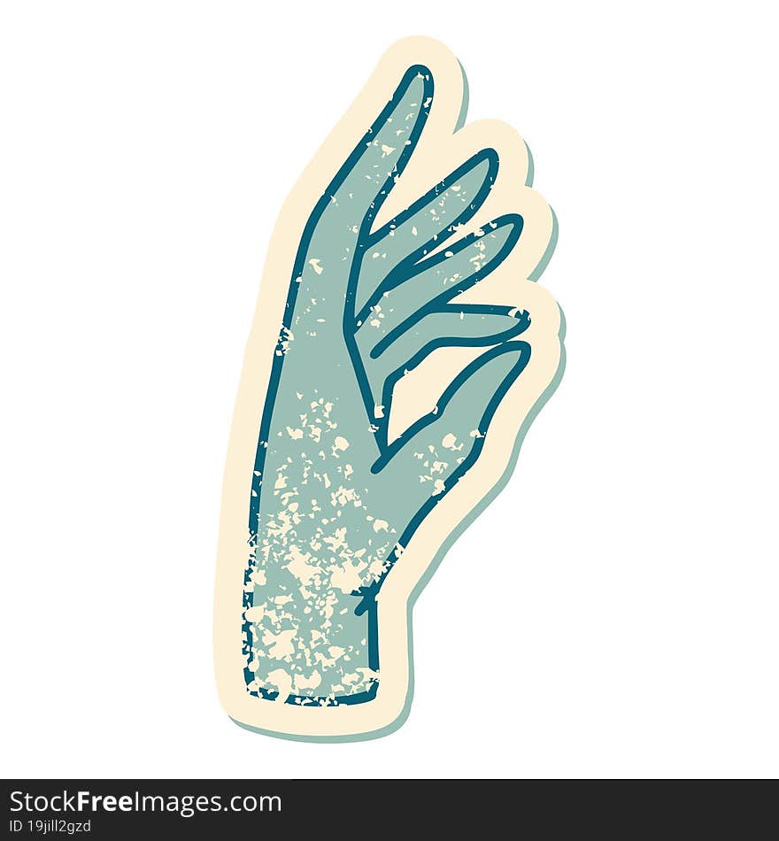 iconic distressed sticker tattoo style image of a hand. iconic distressed sticker tattoo style image of a hand